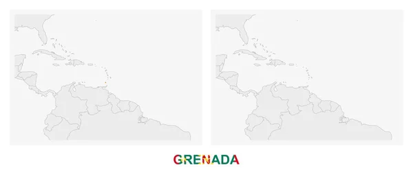 Zwei Versionen Der Karte Von Grenada Mit Der Flagge Von — Stockvektor