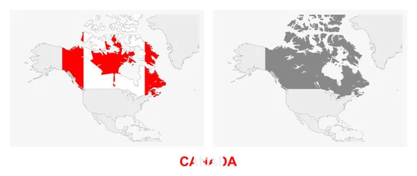 Dos Versiones Del Mapa Canadá Con Bandera Canadá Resaltado Gris — Vector de stock