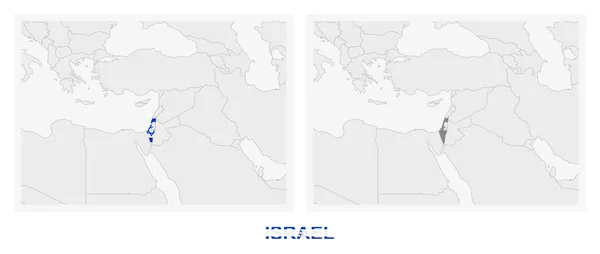 Zwei Versionen Der Landkarte Israels Mit Der Flagge Israels Und — Stockvektor