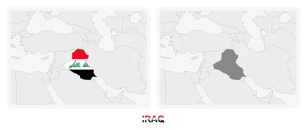 Dos Versiones Del Mapa Irak Con Bandera Irak Resaltado Gris — Archivo Imágenes Vectoriales