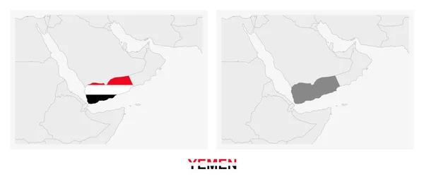 Zwei Versionen Der Landkarte Des Jemen Mit Der Flagge Des — Stockvektor