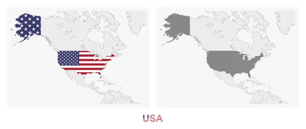 Dos Versiones Del Mapa Estados Unidos Con Bandera Estados Unidos — Vector de stock