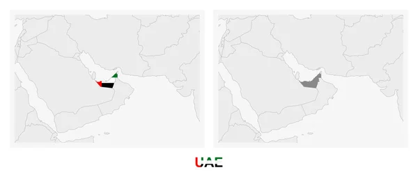 Dos Versiones Del Mapa Emiratos Árabes Unidos Con Bandera Los — Vector de stock