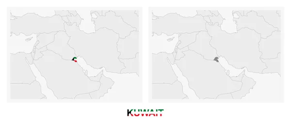 Zwei Versionen Der Landkarte Von Kuwait Mit Der Flagge Von — Stockvektor