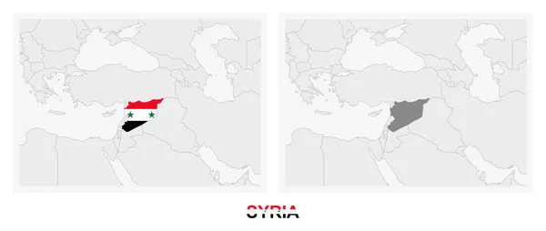 Zwei Versionen Der Landkarte Von Syrien Mit Der Flagge Syriens — Stockvektor