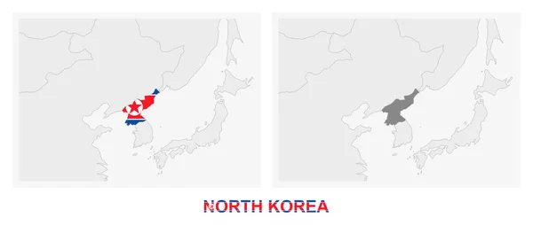 Two Versions Map North Korea Flag North Korea Highlighted Dark — Stock Vector