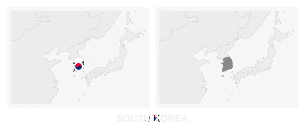 Zwei Versionen Der Landkarte Von Südkorea Mit Der Flagge Von — Stockvektor