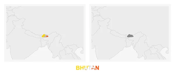 Zwei Versionen Der Karte Von Bhutan Mit Der Flagge Von — Stockvektor