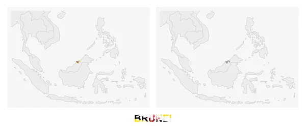 Zwei Versionen Der Karte Von Brunei Mit Der Flagge Von — Stockvektor