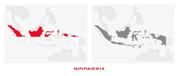 Zwei Versionen Der Indonesienkarte Mit Der Flagge Indonesiens Und Dunkelgrau — Stockvektor