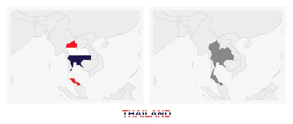Zwei Versionen Der Landkarte Von Thailand Mit Der Flagge Von — Stockvektor