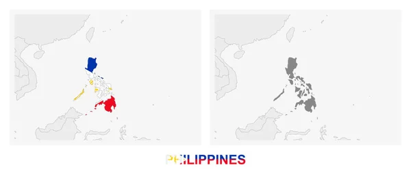 フィリピンの国旗と暗い灰色で強調されたフィリピンの地図の2つのバージョン ベクトルマップ — ストックベクタ