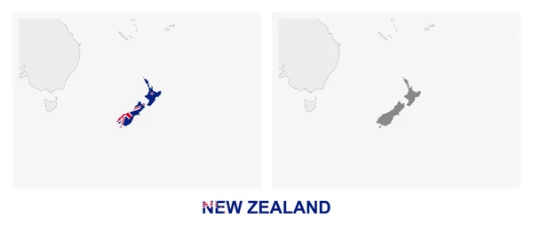 Zwei Versionen Der Karte Von Neuseeland Mit Der Flagge Von — Stockvektor