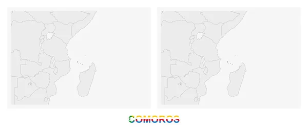 Zwei Versionen Der Landkarte Der Komoren Mit Der Flagge Der — Stockvektor