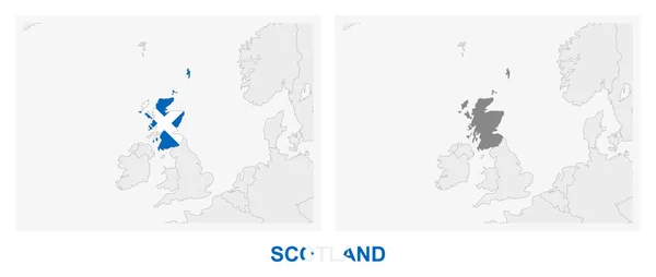 Two Versions Map Scotland Flag Scotland Highlighted Dark Grey Vector — Stock Vector