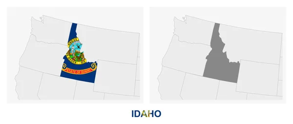 Dos Versiones Del Mapa Del Estado Idaho Con Bandera Idaho — Archivo Imágenes Vectoriales