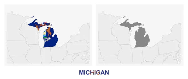 Zwei Versionen Der Karte Des Bundesstaates Michigan Mit Der Flagge — Stockvektor