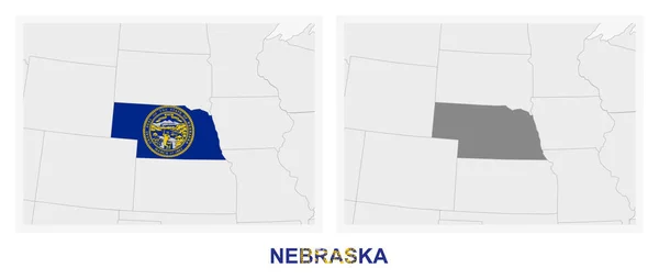 Dwie Wersje Mapy Stanu Usa Nebraska Flagą Nebraski Zaznaczone Kolorem — Wektor stockowy