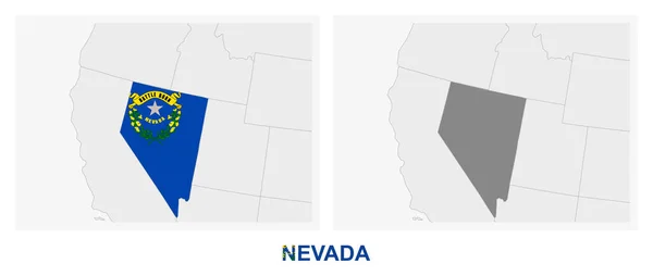 Twee Versies Van Kaart Van Amerikaanse Staat Nevada Met Vlag — Stockvector