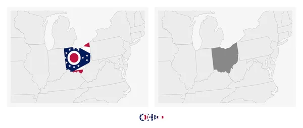 Dos Versiones Del Mapa Del Estado Ohio Con Bandera Ohio — Vector de stock