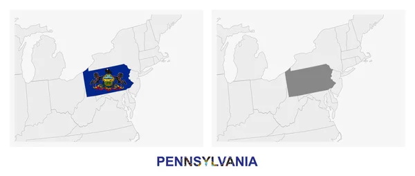 Two Versions Map State Pennsylvania Flag Pennsylvania Highlighted Dark Grey — Stock Vector