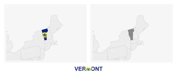 Zwei Versionen Der Karte Des Bundesstaates Vermont Mit Der Flagge — Stockvektor