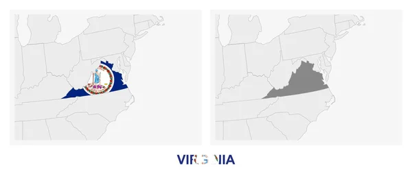 Zwei Versionen Der Karte Des Bundesstaates Virginia Mit Der Flagge — Stockvektor
