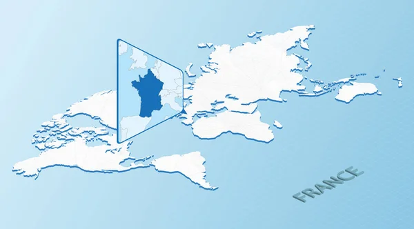 Mapa Mundo Estilo Isométrico Com Mapa Detalhado França Mapa Azul —  Vetores de Stock