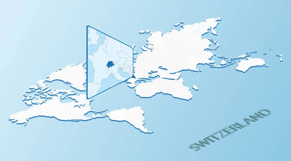 Mappa Del Mondo Stile Isometrico Con Mappa Dettagliata Della Svizzera — Vettoriale Stock