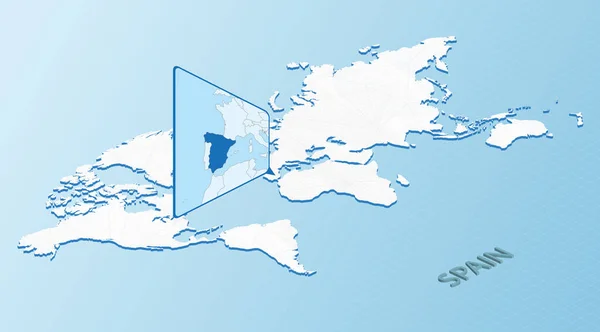 スペインの詳細な地図で等方的に世界地図 抽象的な世界地図を持つライトブルースペイン地図 — ストックベクタ