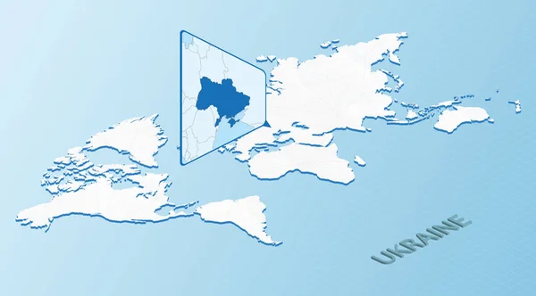 Ukrayna Nın Detaylı Haritasıyla Izometrik Tarzda Dünya Haritası Soyut Dünya — Stok Vektör