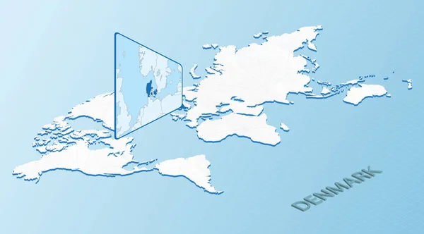 Mapa Světa Izometrickém Stylu Podrobnou Mapou Dánska Světle Modrá Mapa — Stockový vektor