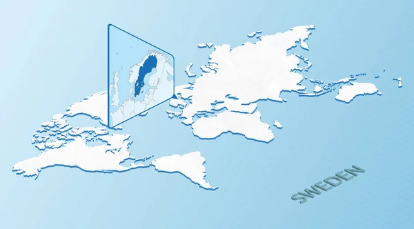 Mapa Světa Izometrickém Stylu Podrobnou Mapou Švédska Světle Modrá Mapa — Stockový vektor
