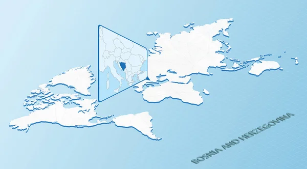 Wereldkaart Isometrische Stijl Met Gedetailleerde Kaart Van Bosnië Herzegovina Lichtblauwe — Stockvector