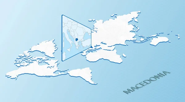 Mappa Del Mondo Stile Isometrico Con Mappa Dettagliata Della Macedonia — Vettoriale Stock