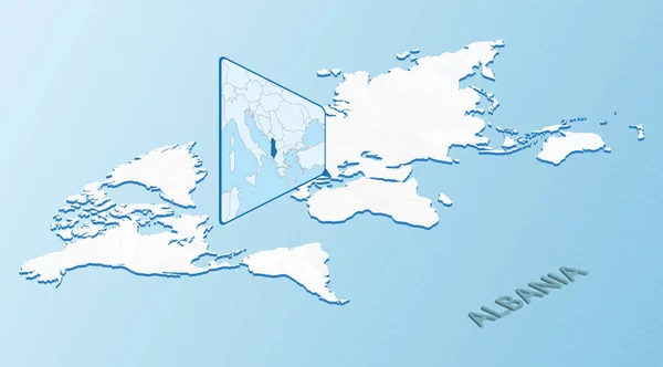Wereldkaart Isometrische Stijl Met Gedetailleerde Kaart Van Albanië Lichtblauwe Albaniëkaart — Stockvector