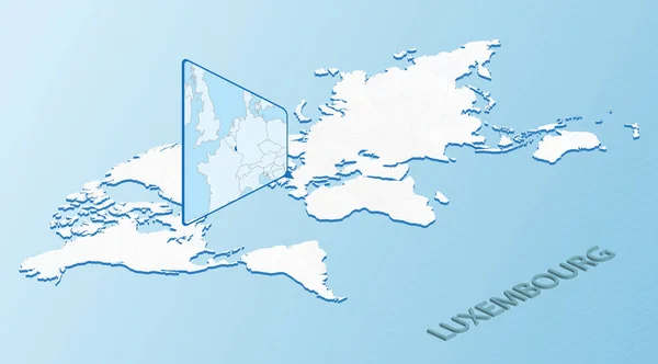 Wereldkaart Isometrische Stijl Met Gedetailleerde Kaart Van Luxemburg Lichtblauwe Luxemburgse — Stockvector