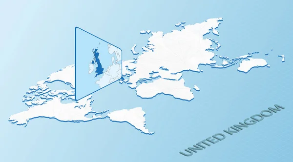 イギリスの詳細な地図で等方的に世界地図 ライトブルー 世界地図と旅行に出かけよう — ストックベクタ