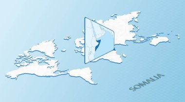 Somali 'nin detaylı haritasıyla izometrik bir dünya haritası. Soyut Dünya Haritası ile açık mavi Somali haritası.