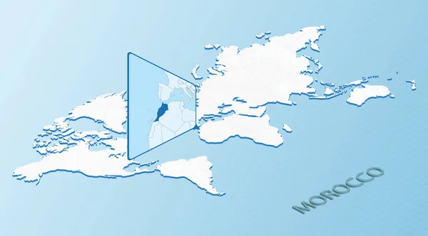 Wereldkaart Isometrische Stijl Met Gedetailleerde Kaart Van Marokko Lichtblauwe Marokkaanse — Stockvector