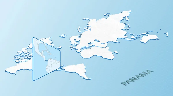 パナマの詳細な地図で等方的に世界地図 ライトブルーパナマ地図 抽象世界地図と旅行に出かけよう — ストックベクタ