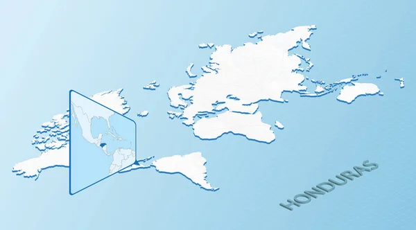 Mappa Del Mondo Stile Isometrico Con Mappa Dettagliata Dell Honduras — Vettoriale Stock