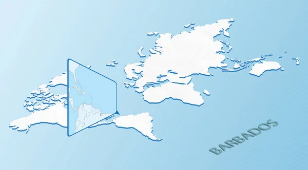 Barbados Detaylı Haritasıyla Izometrik Tarzda Dünya Haritası Soyut Dünya Haritası — Stok Vektör