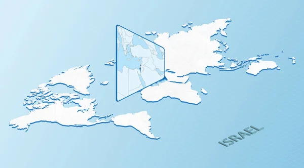 イスラエルの詳細な地図で等方的に世界地図 ライトブルーイスラエル地図 アブストラクトワールドマップ — ストックベクタ