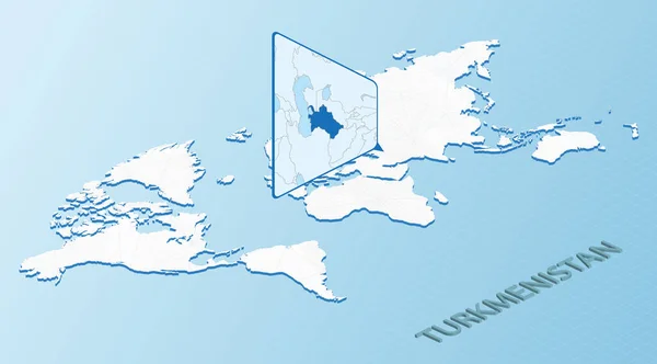 Mapa Světa Izometrickém Stylu Podrobnou Mapou Turkmenistánu Světle Modrá Mapa — Stockový vektor