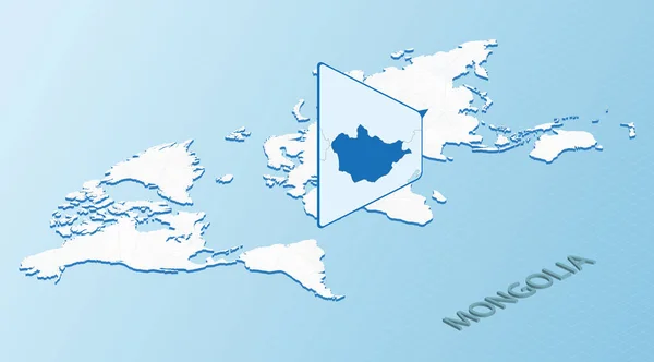 Mapa Světa Izometrickém Stylu Podrobnou Mapou Mongolska Světle Modrá Mapa — Stockový vektor