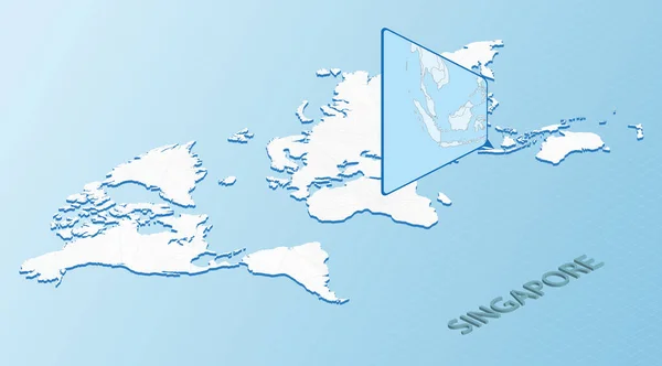 Weltkarte Isometrischen Stil Mit Detaillierter Karte Von Singapur Hellblaue Singapur — Stockvektor