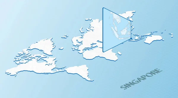 Mappa Del Mondo Stile Isometrico Con Mappa Dettagliata Singapore Mappa — Vettoriale Stock