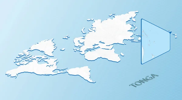 Карта Мира Изометрическом Стиле Подробной Картой Тонга Светло Голубая Карта — стоковый вектор