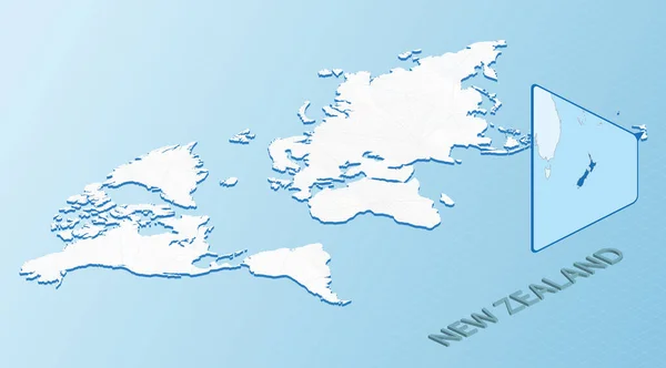 Världskarta Isometrisk Stil Med Detaljerad Karta Över Nya Zeeland Ljusblå — Stock vektor